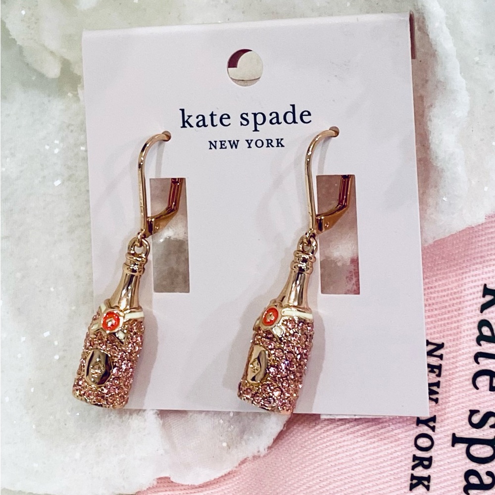 kate spade NWT Rose Gold Glitter Champagne Bottle Drop Earrings